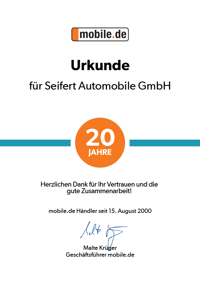 Urkunde BMW Seifert Automobile